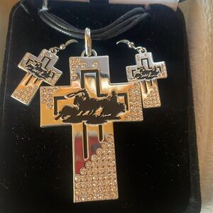 Team roping silver and Black Cross Necklace and Earring Set Taylor brands